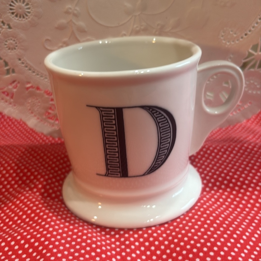 Anthropologie Bistro Tile Margot White & Black Ceramic Mug with Letter D